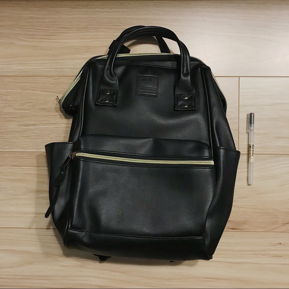 anello black leather bag